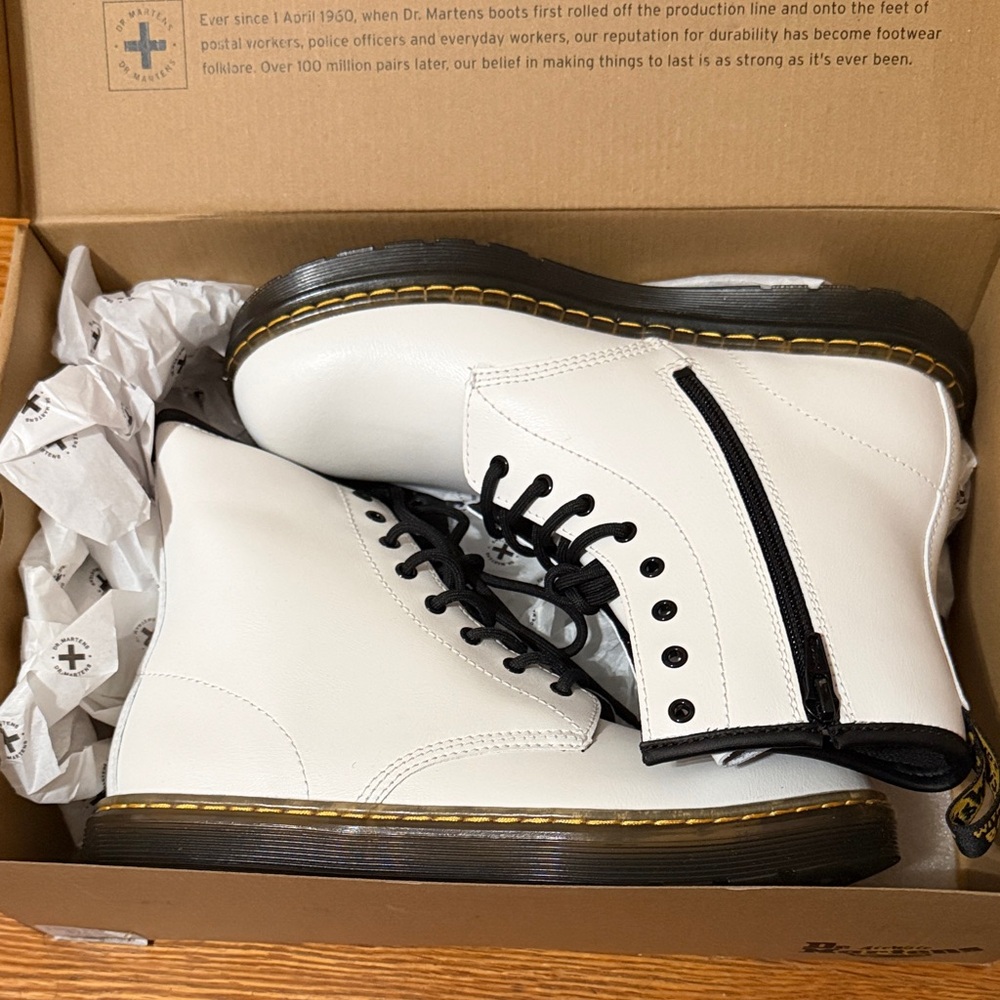 Dr. Martens White Leather Boots with Black Accents